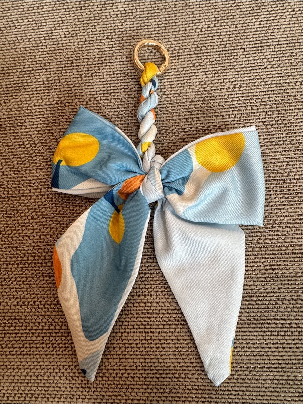 Silk Bow Bag Charm Keychain in Light Blue and Yellow